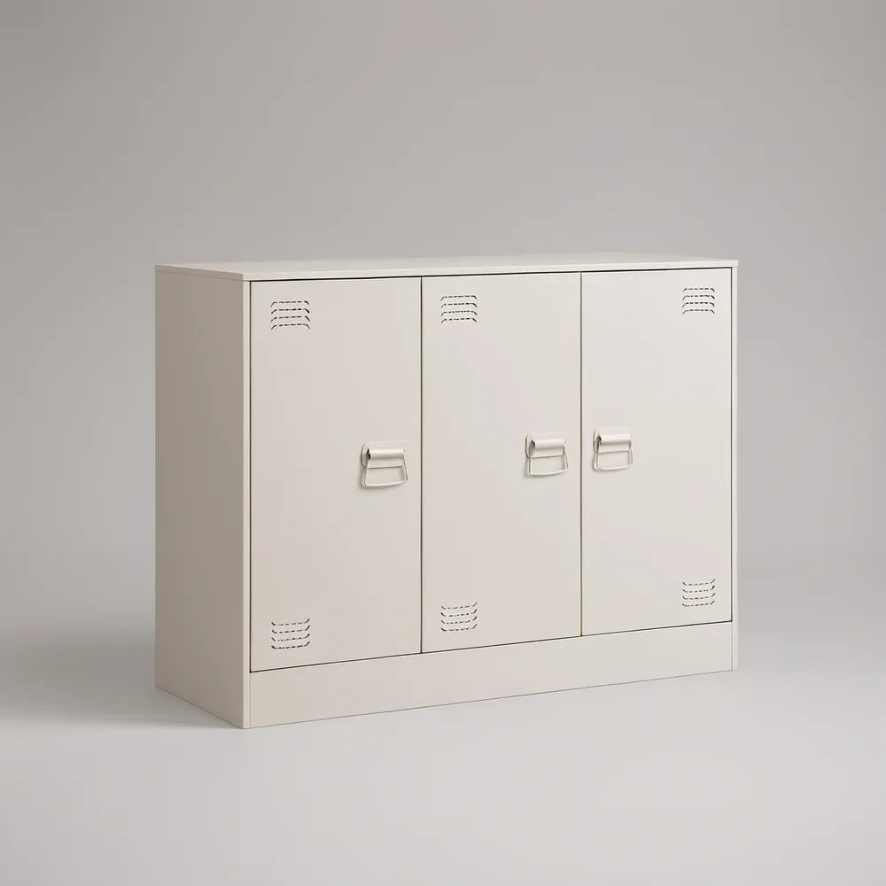 White Steel Storage Cabinet with 3 Ventilated Doors, 47.2 x 15.7 x 31.5 in