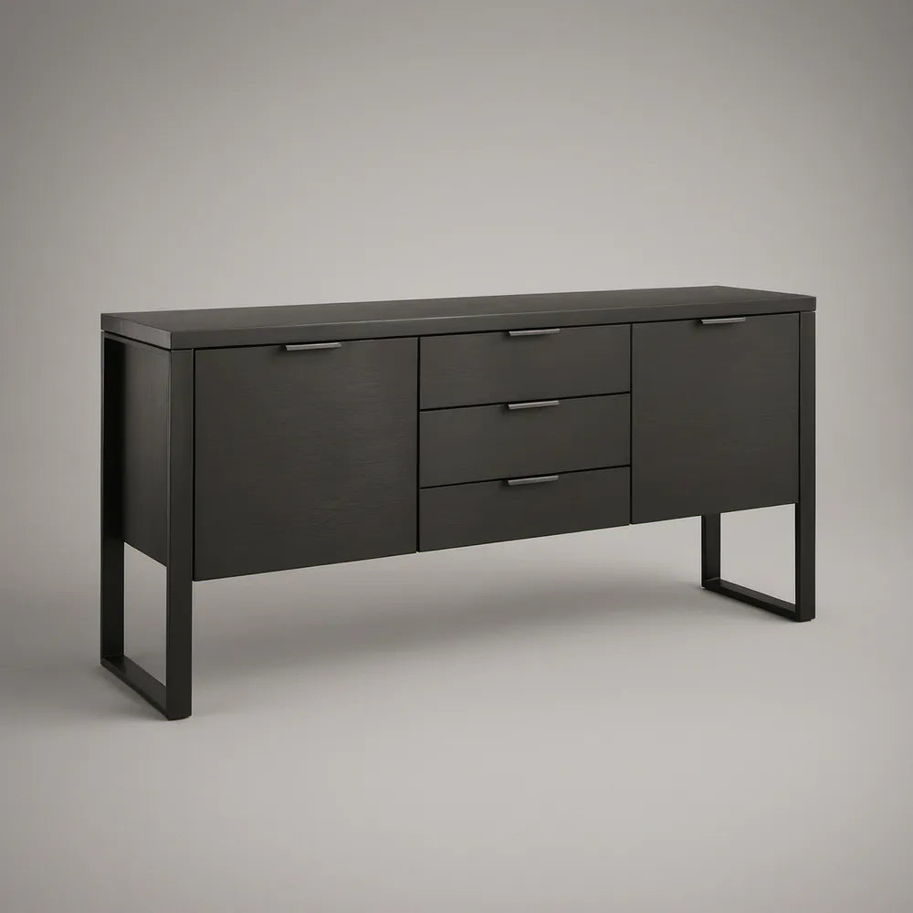Black Rectangular Sideboard Buffet Cabinet with 3 Drawers and 2 Doors, 63 x 16 x 32 in