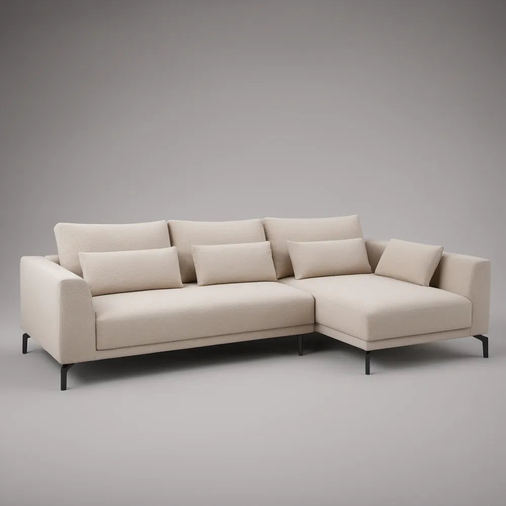 Cream Polyester Reversible L-Shaped Sectional Sofa with Chaise, 110 x 64 x 34 in