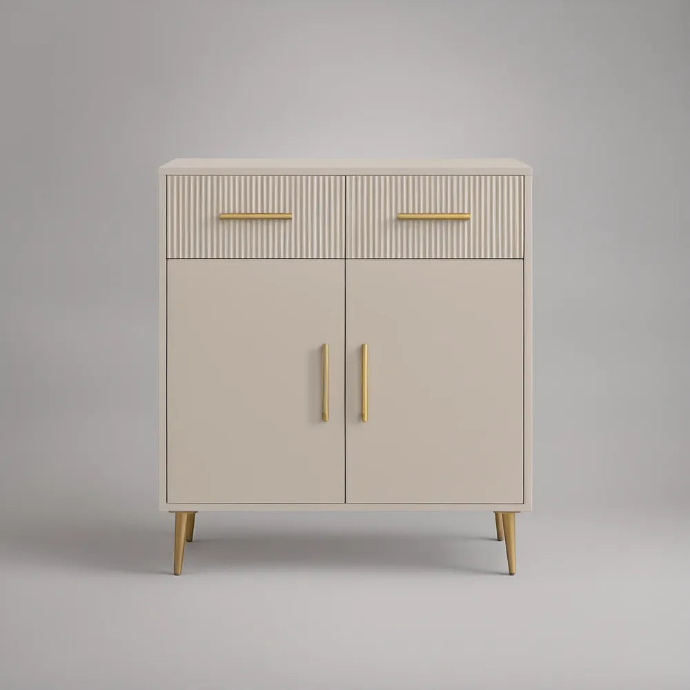 Cream and Gold MDF Sideboard with 2 Doors, 2 Drawers and Fluted Fronts, 32 x 16 x 40 in