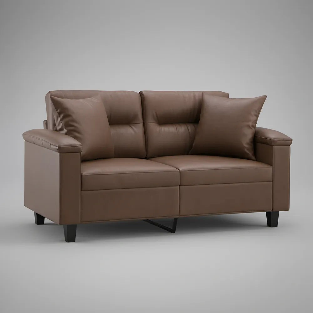 Brown 63 in. PU Leather 2-Seat Loveseat with Steel Legs
