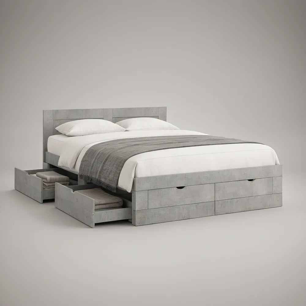 Queen Gray Engineered Wood Storage Bed with 4 Drawers, 63 x 83 x 47 in