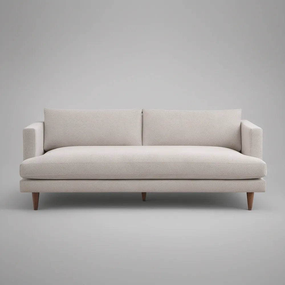 Cream 3-Seat Upholstered Sofa, 84 x 35 x 34 in, Polyester with Brown Rubberwood Legs