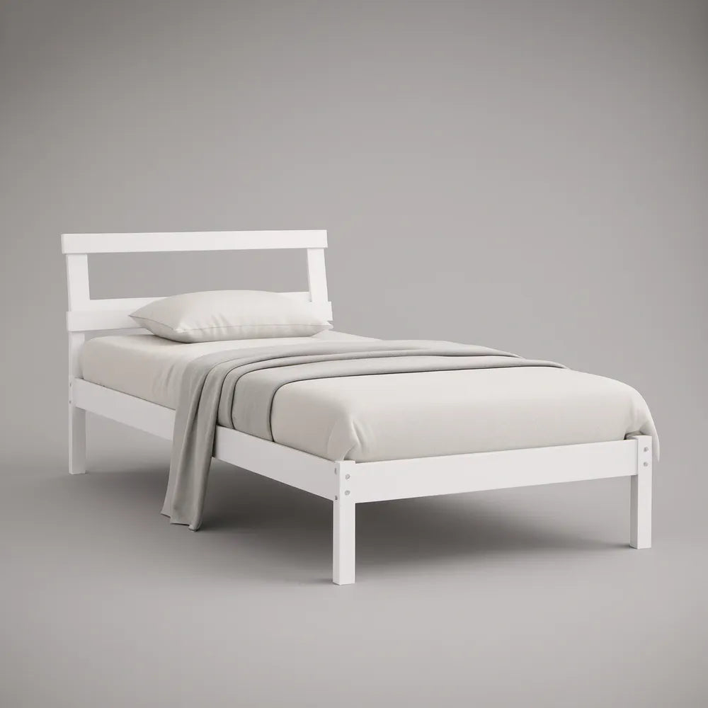 White Twin Solid Pine Platform Bed Frame, 79.5 x 41 x 37 in