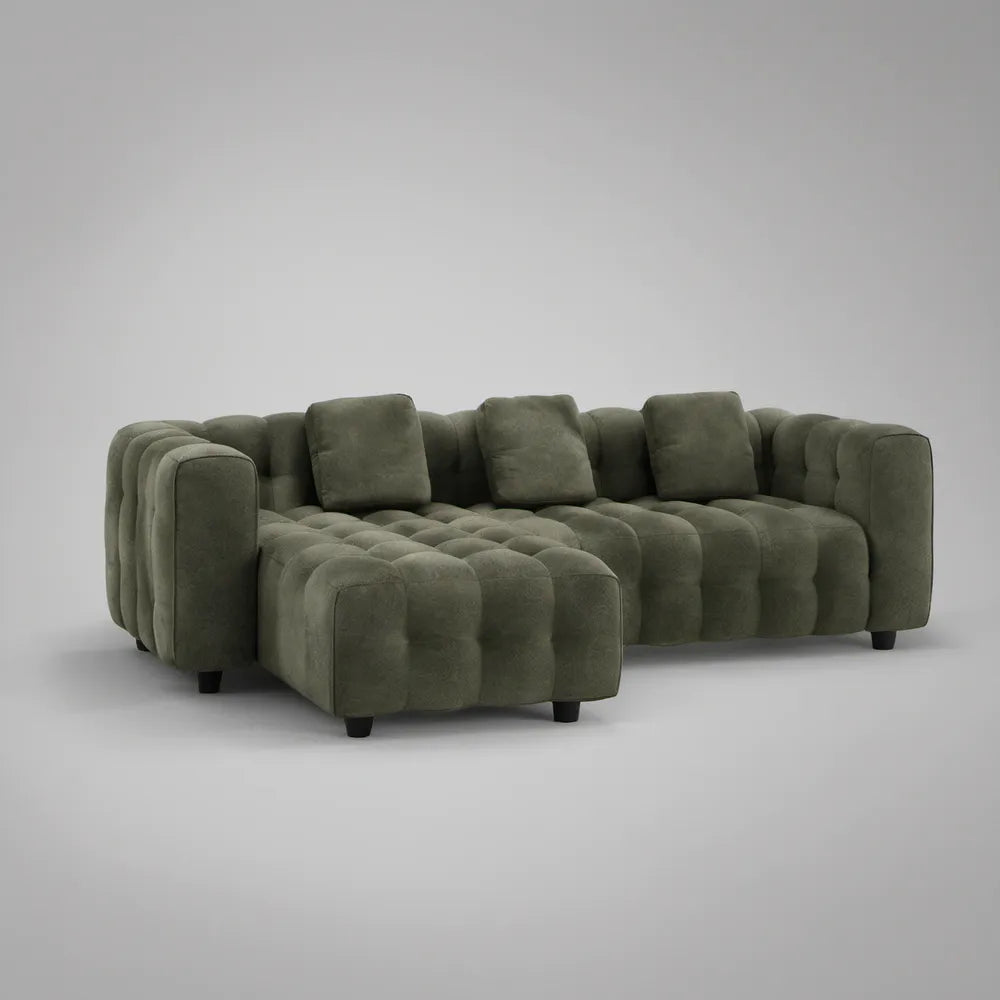 84 in. W Left-Facing Chaise Sectional in Olive Green Polyester Velvet