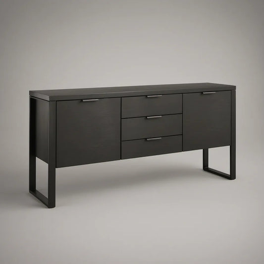 Black Rectangular Sideboard Buffet Cabinet with 3 Drawers and 2 Doors, 63 x 16 x 32 in