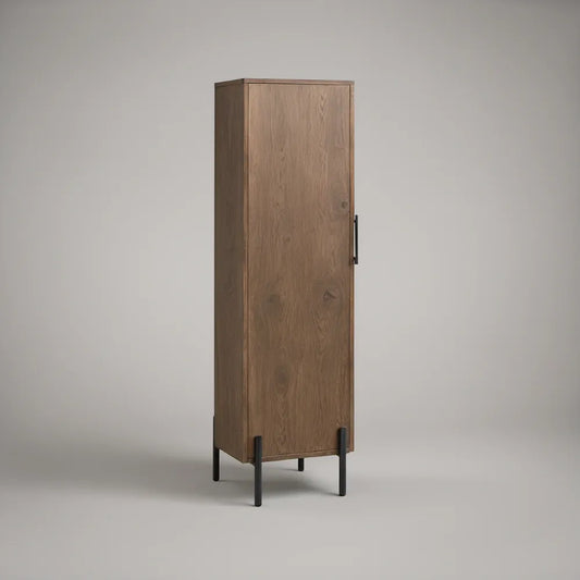 Tall Oak Veneer Storage Cabinet with Black Steel Legs, Brown/Black, 23.6 x 15.7 x 70.9 in