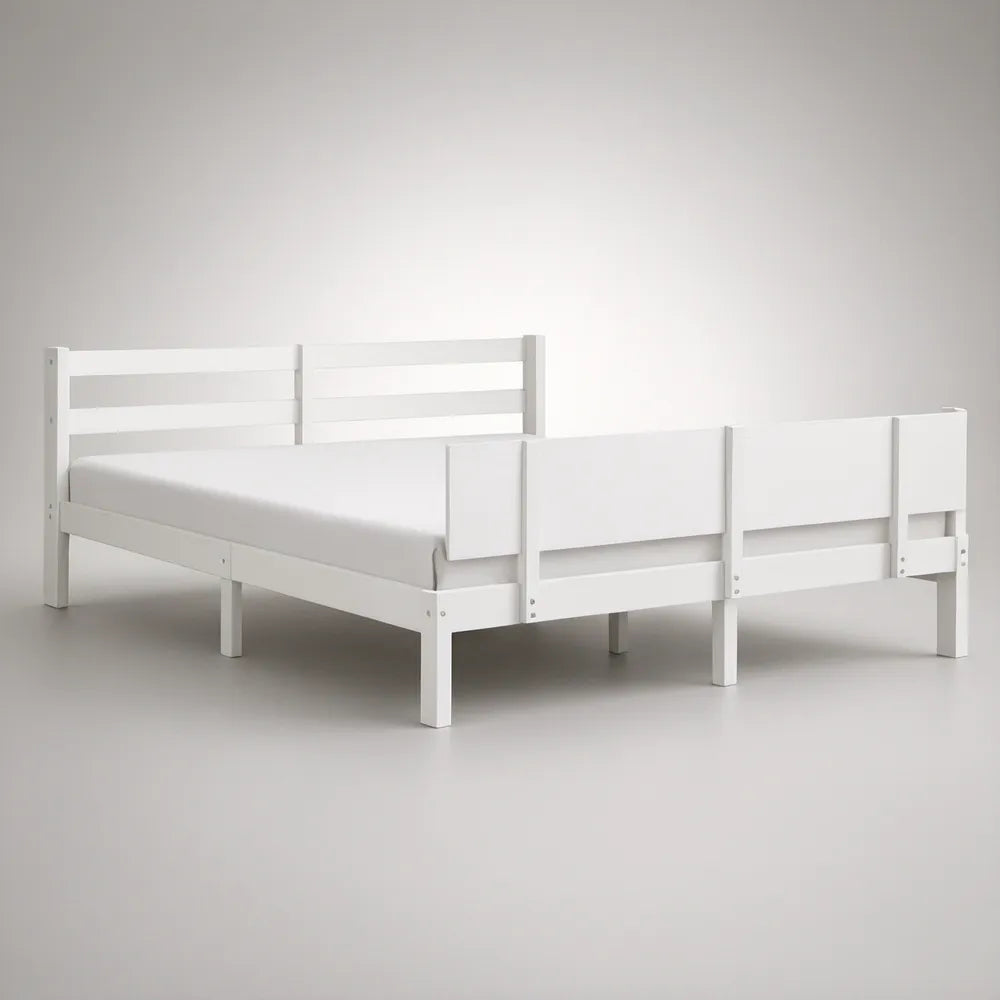 White Solid Pine Twin Bed Frame with Safety Guardrails, 79 x 42 x 38 in