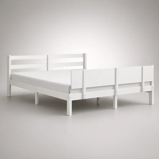 White Solid Pine Twin Bed Frame with Safety Guardrails, 79 x 42 x 38 in