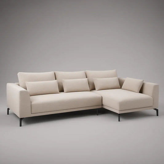 Cream Polyester Reversible L-Shaped Sectional Sofa with Chaise, 110 x 64 x 34 in