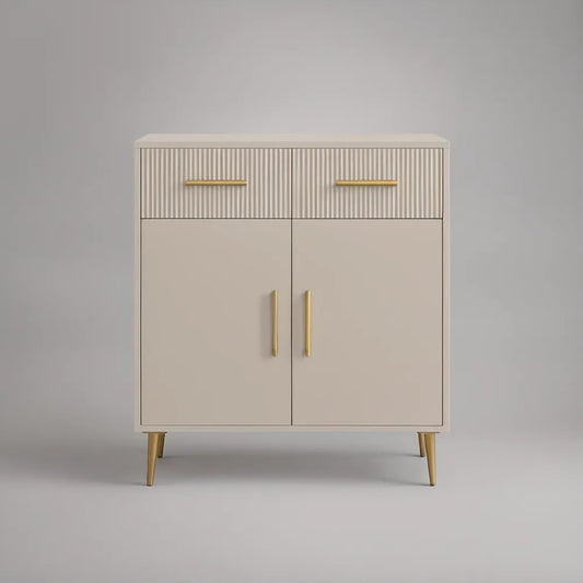 Cream and Gold MDF Sideboard with 2 Doors, 2 Drawers and Fluted Fronts, 32 x 16 x 40 in