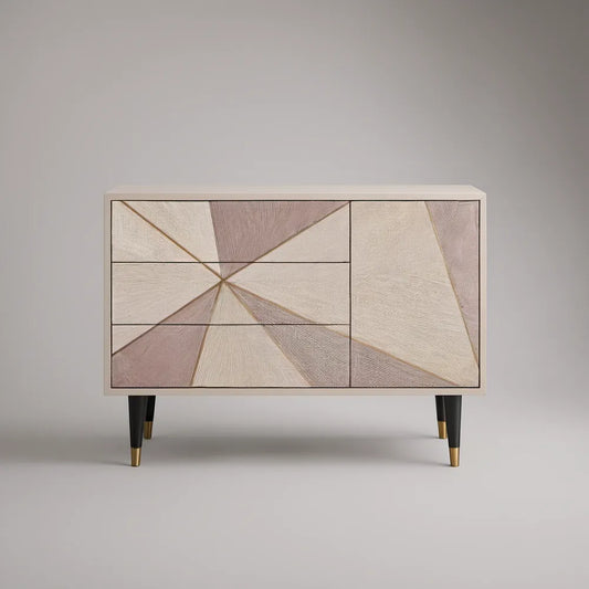 47.24 x 15.75 x 31.50 in White and Blush Pink MDF Cabinet with 3 Drawers, Black and Brass Legs