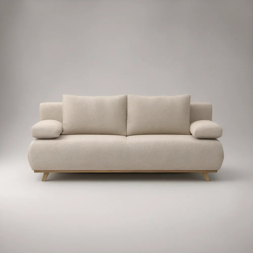 Beige 2-Seat Loveseat Sofa with Polyester Upholstery and Rubberwood Legs, 68 x 35 x 32 in
