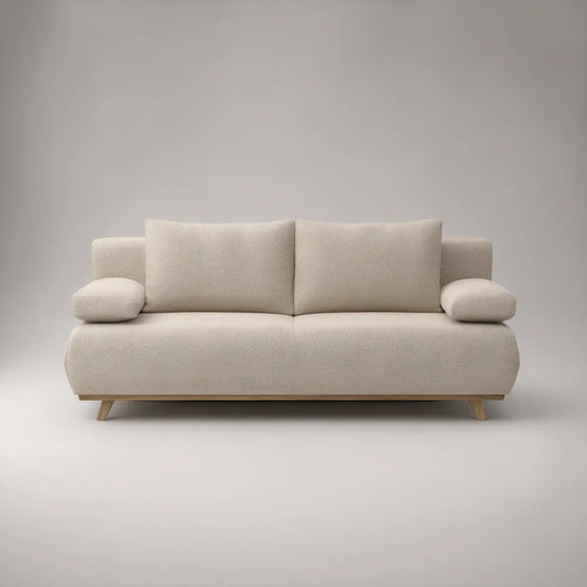 Beige 2-Seat Loveseat Sofa with Polyester Upholstery and Rubberwood Legs, 68 x 35 x 32 in