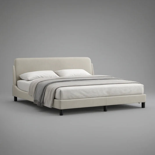 Cream Upholstered Queen Platform Bed Frame, 65 x 85 x 45 in