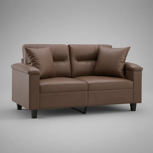 Brown 63 in. PU Leather 2-Seat Loveseat with Steel Legs