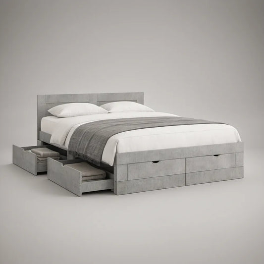 Queen Gray Engineered Wood Storage Bed with 4 Drawers, 63 x 83 x 47 in