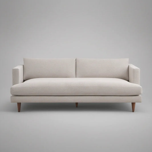 Cream 3-Seat Upholstered Sofa, 84 x 35 x 34 in, Polyester with Brown Rubberwood Legs