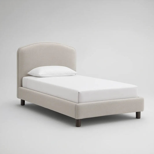 Beige Upholstered Twin Platform Bed Frame with Arched Headboard, 41.5 x 80.5 x 46 in