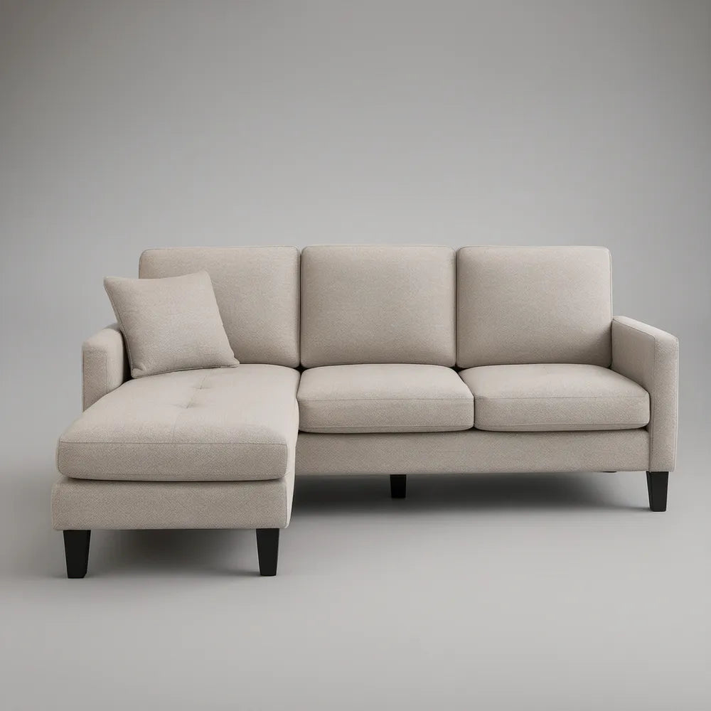 88 x 60 x 34 in Beige Left-Facing Chaise Sectional Sofa with Black Legs