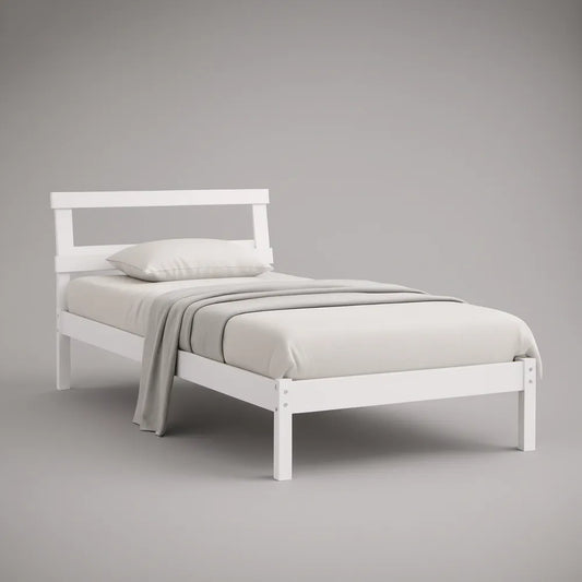 White Twin Solid Pine Platform Bed Frame, 79.5 x 41 x 37 in