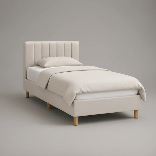 Twin Upholstered Platform Bed Frame, Cream/Natural, 78 x 41 x 45 in